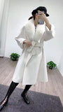 Real Fur Coat Winter Jacket Women Natural Fox Fur Collar Cashmere Wool Blends Long Outerwear Belt Ladies Streetwear
