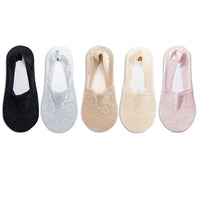 5 Pairs Fashion Women Girls Summer Socks Style Lace Flower Short Sock Antiskid Invisible Ankle Socks  7 colors