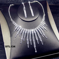 Shine Geometric Rhinestone Necklace Earrings For Women Long Tassel Jewelry Sets Weddings Banquet Gifts