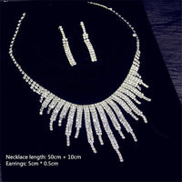 Shine Geometric Rhinestone Necklace Earrings For Women Long Tassel Jewelry Sets Weddings Banquet Gifts