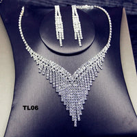 Shine Geometric Rhinestone Necklace Earrings For Women Long Tassel Jewelry Sets Weddings Banquet Gifts