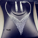 Shine Geometric Rhinestone Necklace Earrings For Women Long Tassel Jewelry Sets Weddings Banquet Gifts