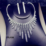 Shine Geometric Rhinestone Necklace Earrings For Women Long Tassel Jewelry Sets Weddings Banquet Gifts