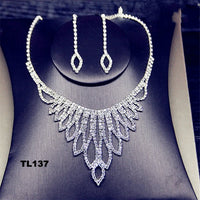 Shine Geometric Rhinestone Necklace Earrings For Women Long Tassel Jewelry Sets Weddings Banquet Gifts