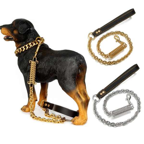 Gold Silver Stainless Steel Dog Traction Rope Explosion-proof Pet Dog Chain Anti-bite Leash for Large Dogs Pitbull Doberman