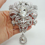 5.04" Bride Huge Flower Drop Pendant Brooch Pin Clear Rhinestone Crystal Luxury Wedding Bride Brooch