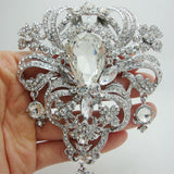 5.04" Bride Huge Flower Drop Pendant Brooch Pin Clear Rhinestone Crystal Luxury Wedding Bride Brooch