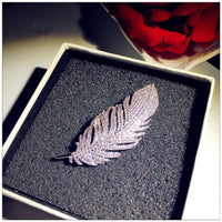 Luxury Brooches For Women Feather Cubic Zirconia Fine Jewelry Romantic Pin Accessories Simple High Quality Boutonniere