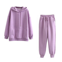 Autumn Winter Women thick fleece 100% cotton suit 2 pieces sets hoodies sweatshirt and pants suits