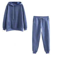Autumn Winter Women thick fleece 100% cotton suit 2 pieces sets hoodies sweatshirt and pants suits