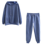Autumn Winter Women thick fleece 100% cotton suit 2 pieces sets hoodies sweatshirt and pants suits