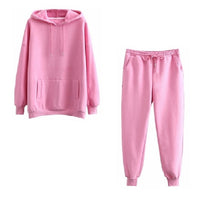Autumn Winter Women thick fleece 100% cotton suit 2 pieces sets hoodies sweatshirt and pants suits