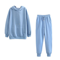 Autumn Winter Women thick fleece 100% cotton suit 2 pieces sets hoodies sweatshirt and pants suits