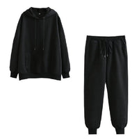 Autumn Winter Women thick fleece 100% cotton suit 2 pieces sets hoodies sweatshirt and pants suits