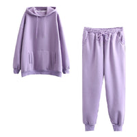 Autumn Winter Women thick fleece 100% cotton suit 2 pieces sets hoodies sweatshirt and pants suits