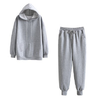 Autumn Winter Women thick fleece 100% cotton suit 2 pieces sets hoodies sweatshirt and pants suits