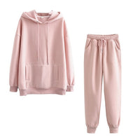 Autumn Winter Women thick fleece 100% cotton suit 2 pieces sets hoodies sweatshirt and pants suits