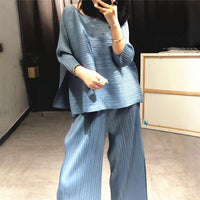 Autumn Fashion Women Clothes Round Neck Sleeveless Pullover Dress And Wide Pleated Legs Pantes Vintage Set
