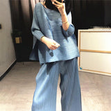 Autumn Fashion Women Clothes Round Neck Sleeveless Pullover Dress And Wide Pleated Legs Pantes Vintage Set
