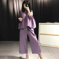 Autumn Fashion Women Clothes Round Neck Sleeveless Pullover Dress And Wide Pleated Legs Pantes Vintage Set