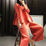 Autumn Fashion Women Clothes Round Neck Sleeveless Pullover Dress And Wide Pleated Legs Pantes Vintage Set