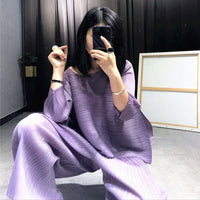 Autumn Fashion Women Clothes Round Neck Sleeveless Pullover Dress And Wide Pleated Legs Pantes Vintage Set
