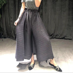 pleated straight pants for famale  new large size elastic waist pleated wide leg pants women