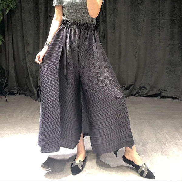 pleated straight pants for famale  new large size elastic waist pleated wide leg pants women
