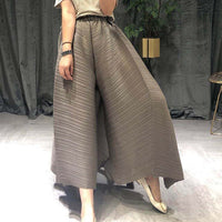 pleated straight pants for famale  new large size elastic waist pleated wide leg pants women