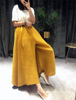 pleated straight pants for famale  new large size elastic waist pleated wide leg pants women