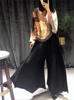 pleated straight pants for famale  new large size elastic waist pleated wide leg pants women