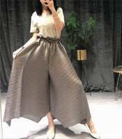 pleated straight pants for famale  new large size elastic waist pleated wide leg pants women