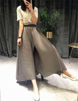 pleated straight pants for famale  new large size elastic waist pleated wide leg pants women