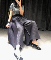 pleated straight pants for famale  new large size elastic waist pleated wide leg pants women