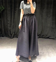 pleated straight pants for famale  new large size elastic waist pleated wide leg pants women