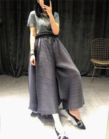 pleated straight pants for famale  new large size elastic waist pleated wide leg pants women