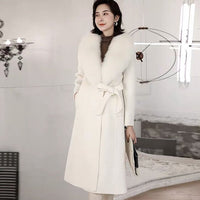 Autumn Winter Fashion  100% Real Wool Cloak Women with Real Fox Fur Collar Removable Woolen Coat
