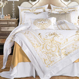 White Egyptian Cotton Bedding set US King Queen size Chic Golden Embroidery Bedding sets Super Soft Bed sheet set Duvet cover