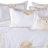 White Egyptian Cotton Bedding set US King Queen size Chic Golden Embroidery Bedding sets Super Soft Bed sheet set Duvet cover