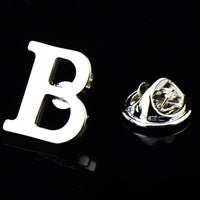 A to Z 26 Letters Pin Silver Color Fashion English Symbol Design Men's Suit Collar Lapel Brooch Pin Party Jewelry