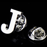 A to Z 26 Letters Pin Silver Color Fashion English Symbol Design Men's Suit Collar Lapel Brooch Pin Party Jewelry