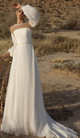 Wedding Dress Beaded Long Sleeve A-Line Boho Crystal Belt Bride Gown Princess Court Train  Vestido de Noiva