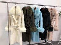 Real Fur Coat Winter Jacket Women Natural Fox Fur Collar Cashmere Wool Blends Long Outerwear Ladies Streetwear
