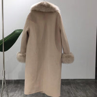 Real Fur Coat Winter Jacket Women Natural Fox Fur Collar Cashmere Wool Blends Long Outerwear Ladies Streetwear