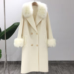 Real Fur Coat Winter Jacket Women Natural Fox Fur Collar Cashmere Wool Blends Long Outerwear Ladies Streetwear