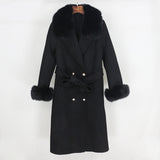 Real Fur Coat Winter Jacket Women Natural Fox Fur Collar Cashmere Wool Blends Long Outerwear Ladies Streetwear