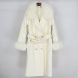 Real Fur Coat Winter Jacket Women Natural Fox Fur Collar Cashmere Wool Blends Long Outerwear Ladies Streetwear
