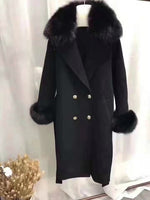 Real Fur Coat Winter Jacket Women Natural Fox Fur Collar Cashmere Wool Blends Long Outerwear Ladies Streetwear