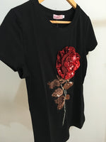 New Summer women sequin t shirt fashion cotton female rose flower tops t-shirt  camisetas mujer