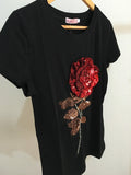 New Summer women sequin t shirt fashion cotton female rose flower tops t-shirt  camisetas mujer